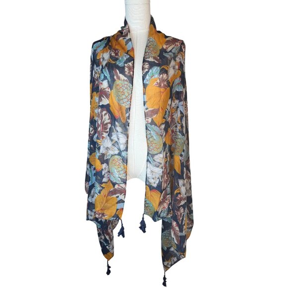 2/$30 Bohemian Geometric Tassel Scarf Navy Orange Blue Cotton And Linen - Picture 3 of 15